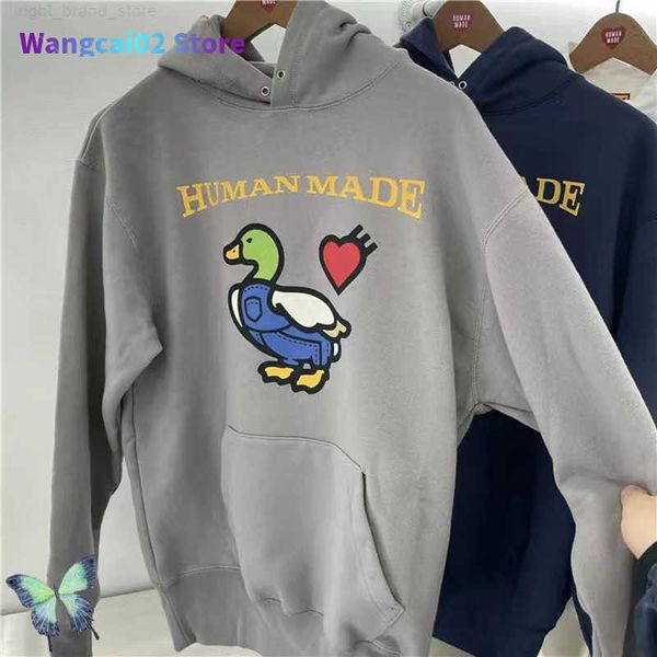 Erkek Hoodies Sweatshirts İnsan Yapımı Büyük Denim Ördek Baskı Hoodie Sweatshirt Erkek Kadın Nakış Kılı