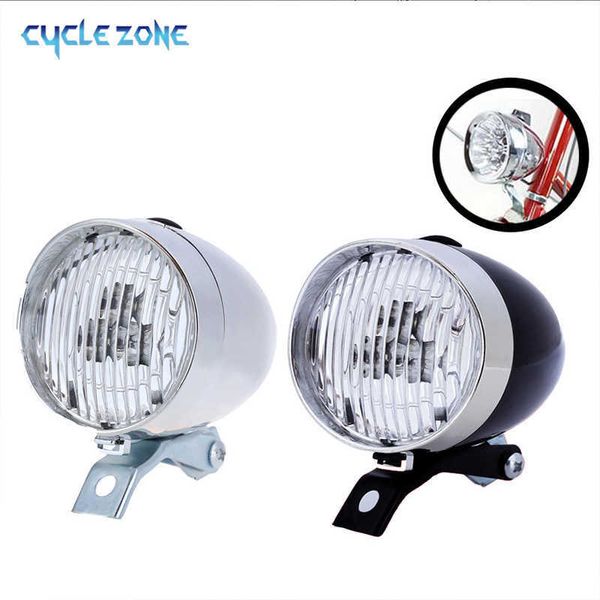 Luzes abs plástico concha de farol clássico Bright Retro Vintage Bike LED Light Bicycle Night Montando Lâmpada dianteira com suporte 0202