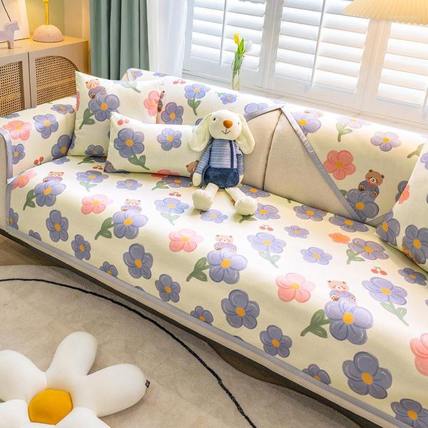 Coperture per sedie Summer Ice Silk Cover Cover Cushion Cuscino Europeo Fiore Tookel Case di divano resistente alla slitta per decorazioni per soggiorno