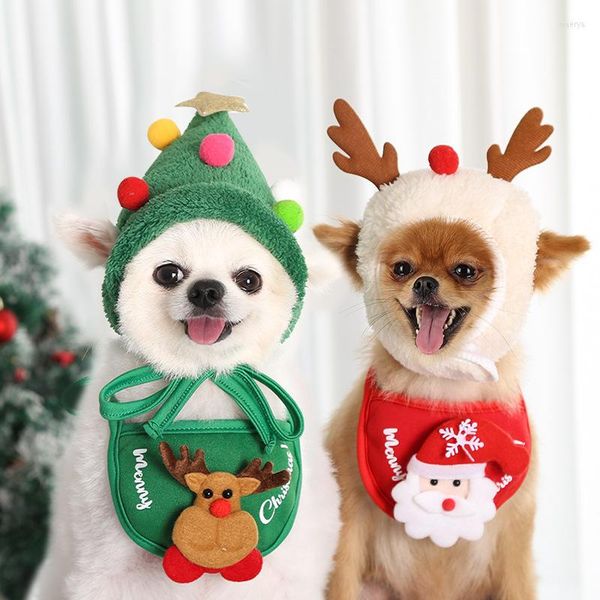 Vestido de cães roupas de fantasia de roupa de Natal Conjunto de turbante de turbante Papai noel