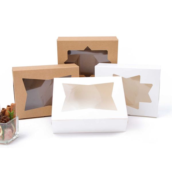 Geschenkverpackung 10/PCs visuelles Fenstergebiet Backwaren Dessert Kraftpapier mit Cover Hochzeitsgeschenk Einfache Montagebox 0207