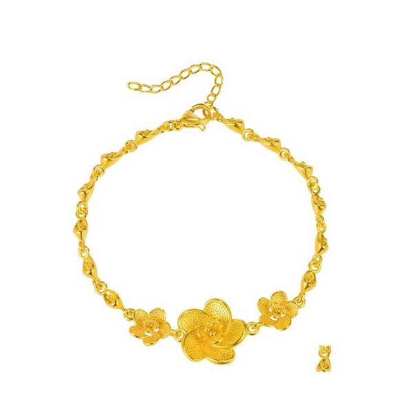 Link Chain Charm Bracelets for Women 24K Amarelo Bracelet de Bra￧a de Flor de Goldes Acess￳rios para J￳ias de Casamento Presentes Droga Droga DHCEJ