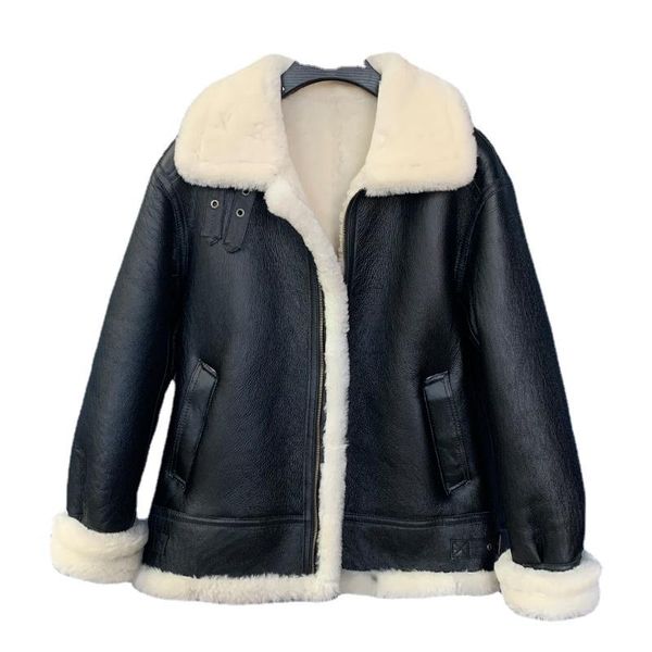 Pelliccia di pelle di montone sintetica da uomo Cappotto di montone da uomo Cappotto di shearling nero bianco Giacca da uomo invernale da motocicletta volante antivento Cappotto di lana caldo