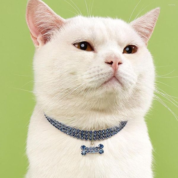 Hundebekleidung Halsband 3 Reihen Strass elastische Haustier Halskette Kette Katze Kristall liefert kleine Accessoires Tag