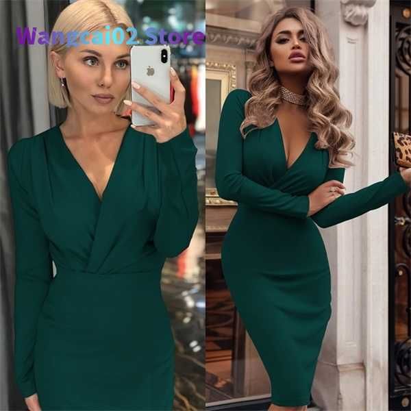 Abiti casual Moda Donna Fasciatura Vestito aderente Office Lady OL Abbigliamento Estate Manica lunga Scollo a V Sexy Party Cocktail Abiti corti 020723H