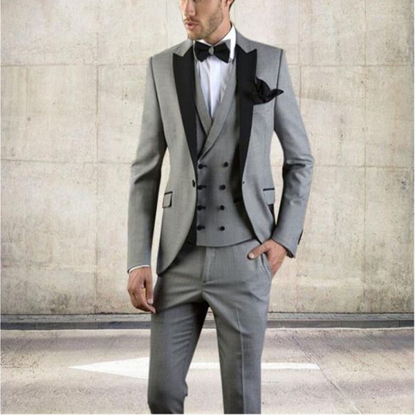 Herrenanzüge (Blazer, Hosen, Weste) 2023 grauer Herrenanzug, Slim-Fit-Jacke mit schwarzem Smoking, maßgeschneiderter Blazer für Hochzeit, Bräutigam, Kostüm Homme