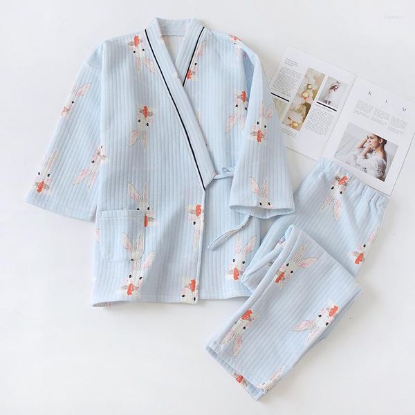 Ethnische Kleidung Japanische Kimono Cartoon Druck Pyjamas Set Herbst Dicke Baumwolle Frauen Homewear Mutterschaft Stillen Nachtwäsche Anzug