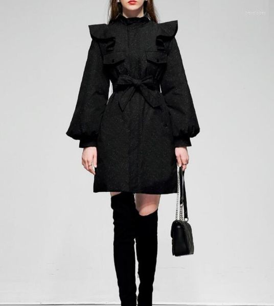 Женские траншеи Coats 2023 Fashion Black Coat Женский зимний столовый воротник Толстый парк в белом утином куртке Girl All Match Outwear