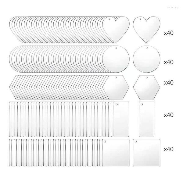 Schlüsselanhänger 200 Stück Acryl Klar Schlüsselanhänger Anhänger Kreis Herz Quadrat Rechteck Sechseck Form leer für DIY Handwerk Projekt Schlüsselanhänger Forb22