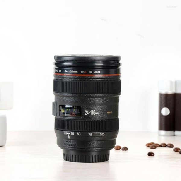 Xícaras pires de tampa plana lente plástico SLR Câmera xícara de copo Antiskídeo Antigo-aquecimento de café agitação