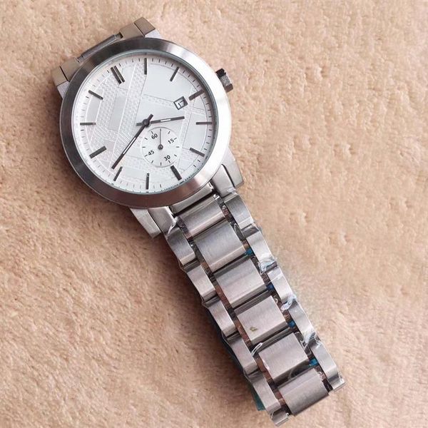 Модные мужские наручные часы 42 -мм британский стиль кварцевый хронограф дата мужские часы часы серебряной браслет из нержавеющей стали белый di2995