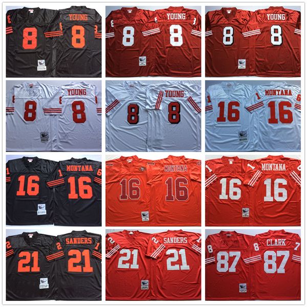 Maglie da calcio Maglie da calcio vintage 8 Steve Young 16 Joe Montana 21 Deion Sanders 87 Dwight Clark Ed Camicie