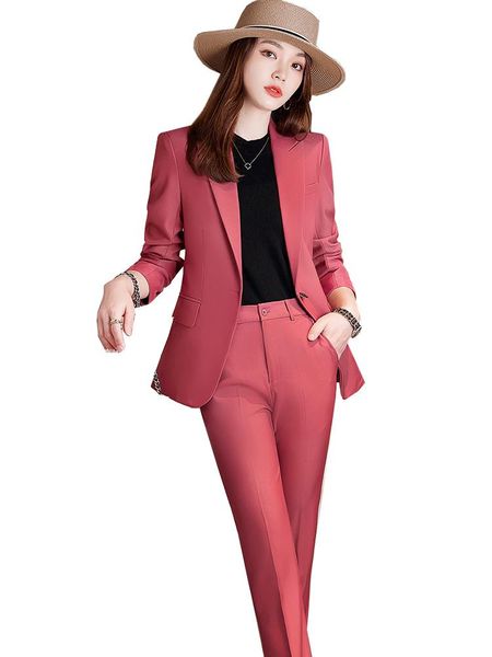 Pantaloni da donna a due pezzi Rosso Giallo Nero Blu Pantalone da donna 2 Set Office Ladies OL Girl Giacca da giacca formale e pantaloni per abbigliamento da lavoroWom