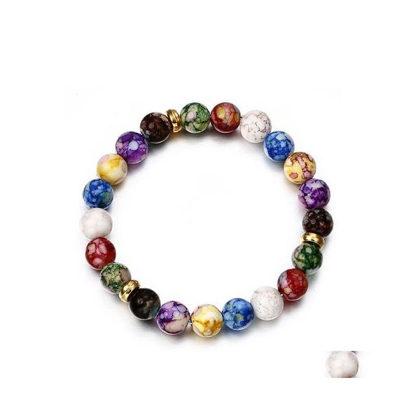 Perlenstränge natürliche DL polnische Steinarmbänder Colorf Chakra Yoga Energie buddhistische Gebetsperle Bronze Perlenarmband Ornament Dro Dhqua