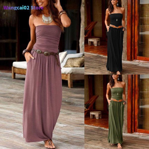 Parti Elbiseleri Maxi Elbise Tüp Top Bandeau Tatil Kapalı Omuz Uzun Elbise Bayanlar Yaz Yeni Moda Katı Sundress Vestidos Robe Femme 020723H