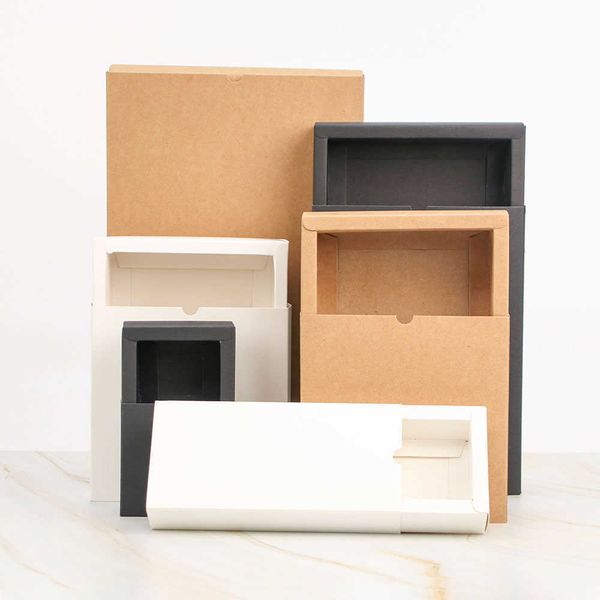 Embrulhada de presente 5pcs 10pcs / gaveta de papelão Carton White Black Cowskin Box Support Tamanho e impressão personalizados 0207