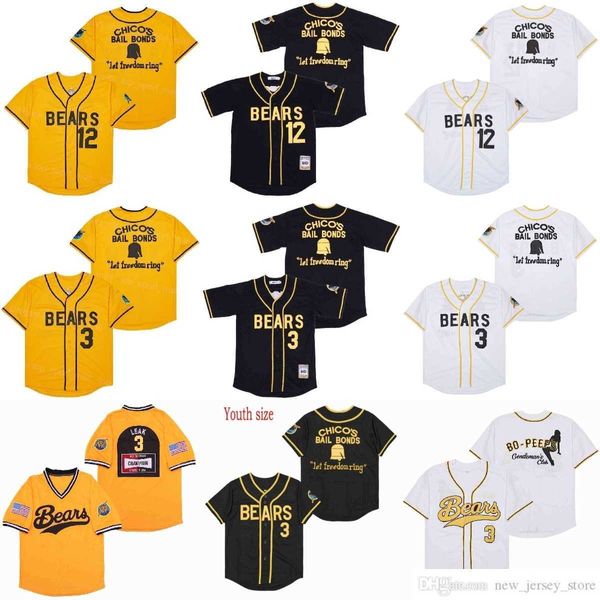 Movie Kids Man Boys Baseball O Bad News 3 Kelly Leak Jersey 12 Tanner Boyle Team cor Amarelo Branco Preto Preto Cooperstown Breathable For Sport Fãs Cool Base