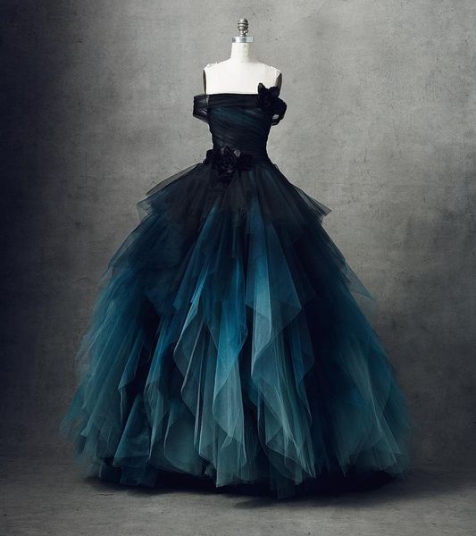 Partykleider Blau Ombre Tüll Ballkleid Dunkler Abschlussball Halloween Langer üppiger mehrlagiger Abend Damen 230208