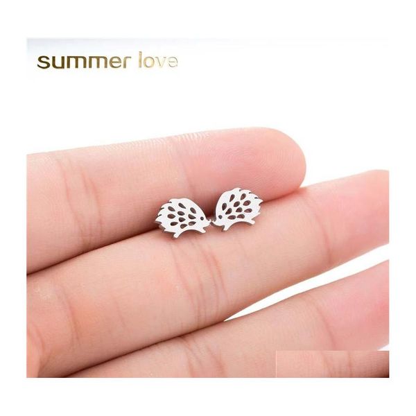 Boucles d'oreilles en forme de hérisson pour filles, bijoux d'oreille en forme d'animal, en acier inoxydable, livraison directe, Dhz2A