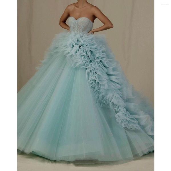 Abiti da festa Lago Blu Puffy Tulle Abito da ballo Increspature Sweetheart Pography Puntelli Poshoot Abiti da sera lunghi fino al pavimento