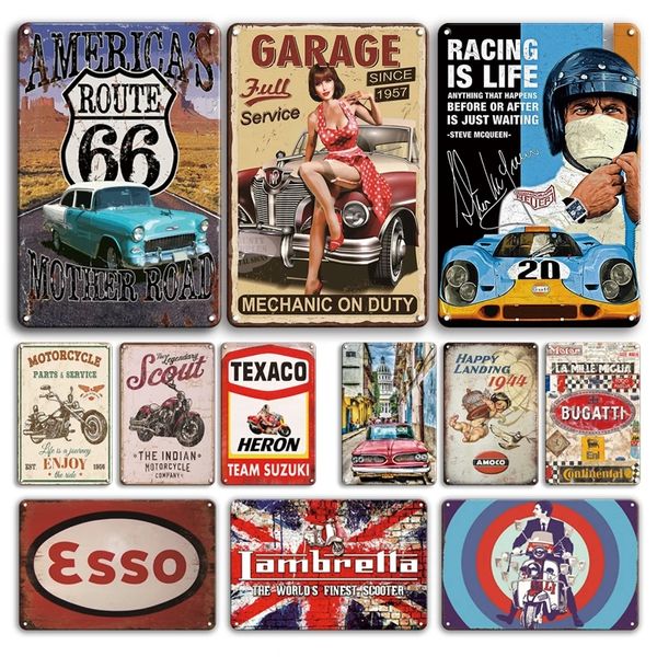 Racing Is Life Dipinto su metallo Garage vintage Poster Piastra metallica Targa decorativa Adesivi per auto Shabby Chic Decorazione della stanza della caverna dell'uomo 20 cm x 30 cm Woo