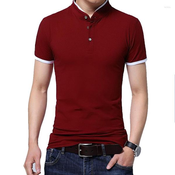Herren T-Shirts Sommer Mann Zwei Knopf Stehkragen Mode Slim T-Shirt Hohe Qualität (asiatische Größe M-5XL)
