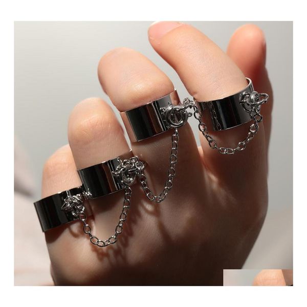 Bandringe Coole Punk Hip Pop Mtilayer Einstellbare Kette Vier offene Finger Weibliche Legierung Spin Für Damen Party Geschenk Drop Lieferung Schmuck Dhkpy