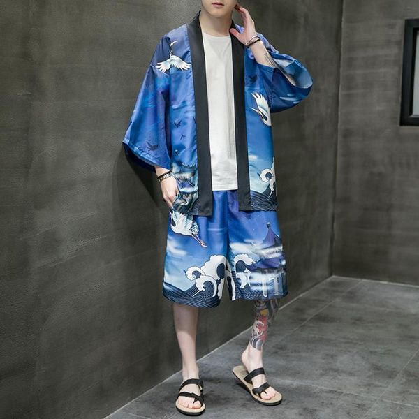 Männer Trainingsanzüge Sommer Chinesischen Stil Taoistischen Robe Kurzarm Han Anzug Strickjacke Kimono Sonnenschutz AnzugHerren