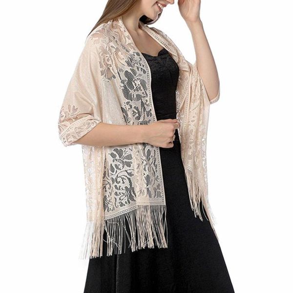 Boinas de 175cm mulheres elegantes shawl shawl de noiva embrulhar hollow out crochê com borla floral borla
