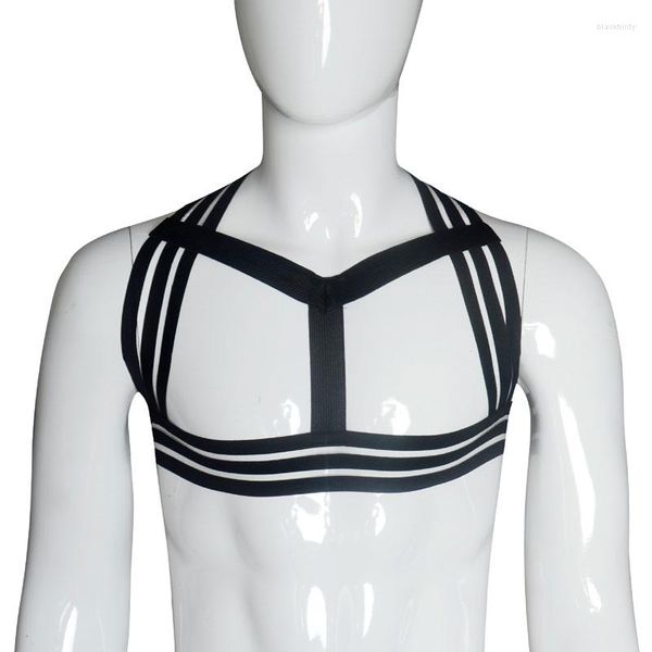 Canottiere da uomo Sexy Men Stripe Elastic Bandage Cinghie Camicia corta Top Harness Maschile Gay Lingerie Wear F19