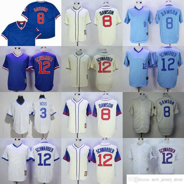 Film Vintage 12 Kyle Schwarber Beyzbol Formaları Vintage 8 Andre Dawson David Ross Jersey Gri Beyaz Blue Tüm Spor Hayranları için Diken Nefes Alabilir Serin Base