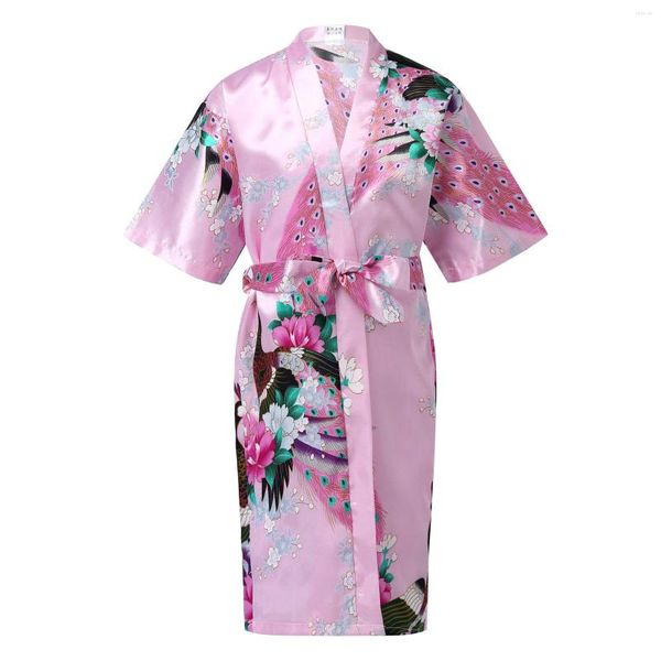 Jackets Kids Girls Kimono Robe Pijamas Flor Flor Impressão de cetim Casual Robo de banho Nightwear