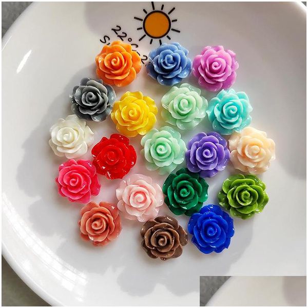 Diğer 50pcs Renk Karışımı Mini Düz Back Reçine Bileşenleri Cabochons Gül Çiçeği Scrapbooking Cameo Craft DIY Telefon Tırnakları Çıkartmalar D DHUV5