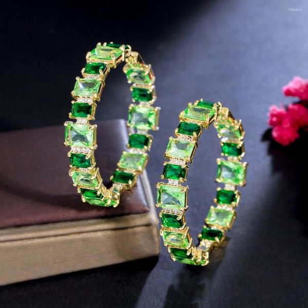 Brincos de argola Três graças elegantes Party Green Cubic Zirconia Big noivado para mulheres Acessórios de jóias na moda e1019