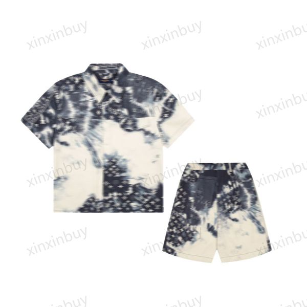 xinxinbuy Herren Designer T-Shirt 23SS Denim Tie Dye Shirts Print Cashew Blume Kurzarm Baumwolle Damen Weiß Schwarz XS-2XL