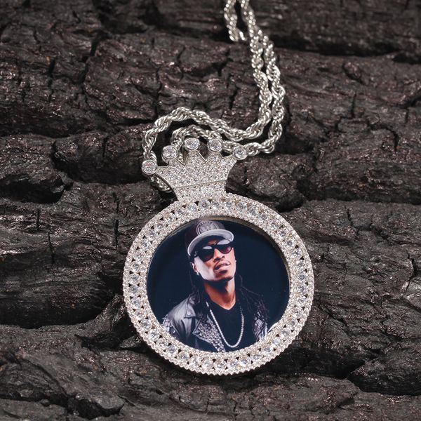 8 Styles benutzerdefinierte Foto Anhänger Halskette Kubikzirkon Hip Hop Personalisierte DIY Bild Schmuck Bijoux Geburtstagsgeschenke für Paarliebhaber Mom Kragen Kragen