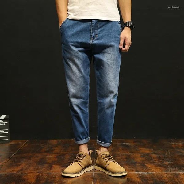 Calça masculina masculina moda moda primavera verão selvagem casual lavar hip hop jeans azul vintage adolescentes meninos harém jeans hombre as calças