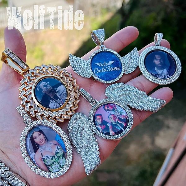 8 Stili Collana con ciondolo fotografico personalizzato di alta qualità Zircone cubico Hip Hop Gioielli personalizzati con foto fai-da-te Bijoux Regali di compleanno per gli amanti delle coppie Mamma