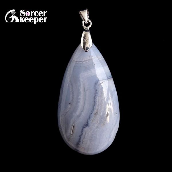 Collane con ciondolo Vera gemma naturale Pietra blu Calcedonio Collana di cristallo Lucido Agate Slice Perline per gioielli da donna che fanno BE390Pe