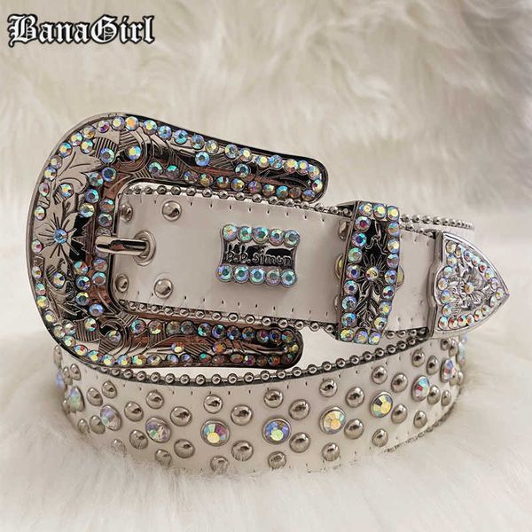 Cintos punk brancos shinestone cinturões femininos designer tira de couro diamante Bing Bing Bing Western Cowboy Y2K E Girls Fashion Belt For Jeans Men G230207