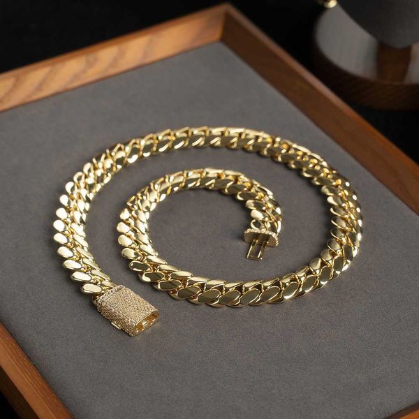 Bracelete de mans banhados a ouro de 18k 18k gelado de miami colar de aço inoxidável de link cubano de Miami