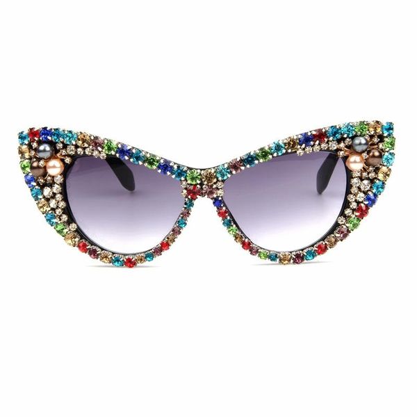 Óculos de Sol Feminino com Strass Lente Marítima Óculos de Sol Feminino Feminino Masculino Cristal Cat Fllower UV400 NX