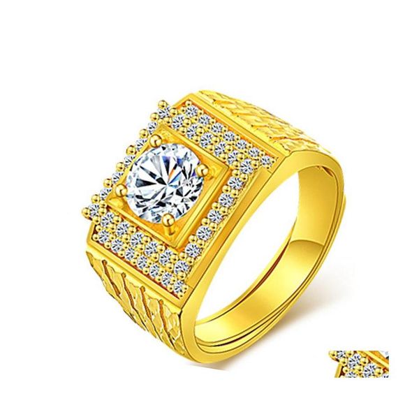 Con pietre laterali Lussuoso Mens Gold Natural Birthstone Anello di cristallo Fidanzato Anniversario Regalo Banchetto Fidanzamento Fede nuziale Anello Dhiye