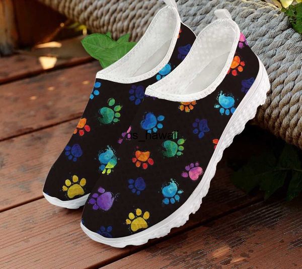 Kleid Schuhe INSTANTARTS Mesh Frauen Casual Schuhe Regenbogen Farbe Hund P Muster Druck Atmungsaktive Wohnungen Weibliche Slip Auf Turnschuhe Sapato Dame T230208