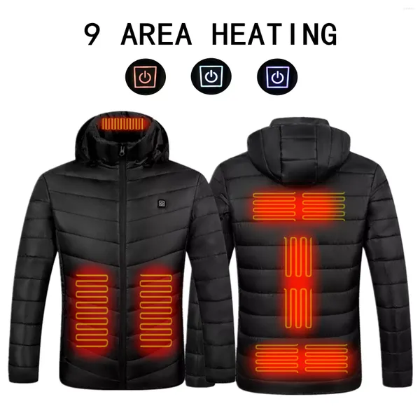Coletes masculinos 9 áreas colete aquecido homens mulheres jaqueta usb aquecimento roupas térmicas caça inverno negros 6xl