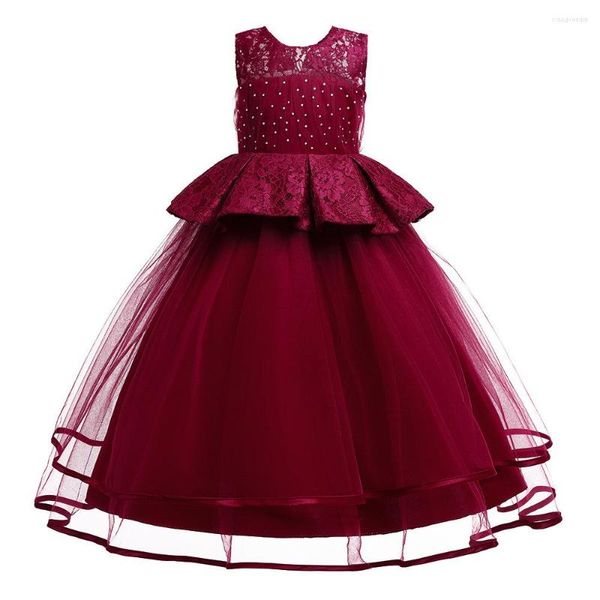 Vestidos de menina Banquete de aniversário de uma garota encantadora de meninos de renda longa e elegante para crianças filhos da primeira comunhão