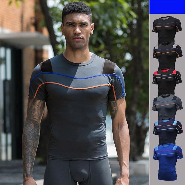 Yoga Outfit Uomo PRO Fitness Manica corta Riflettente Allenamento da corsa Collant ad alta elasticità ad asciugatura rapida Maglietta sportiva a maniche corteYoga