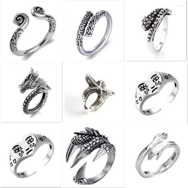 Cluster Ringe Großhandel 10/20/30 Teile/los Mode Retro Punk Seestern Drachen Hand Metall Schmuck Für Frauen Männer Antike Silber farbe Geschenk