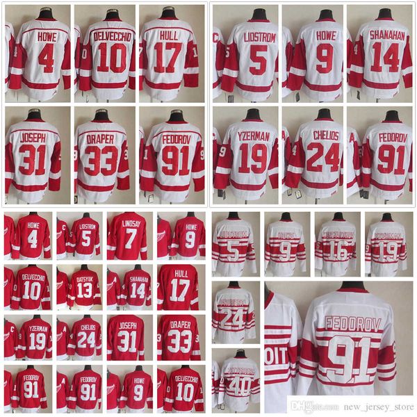 1926-1999 Movie Retro CCM Hockey Jersey Ricamo 31 Curtis Joseph 33 Kris Draper 93 Johan Franzen 40 Zetterberg 13 Pavel Datsyuk 17 Brett Hull 16 Konstantinov