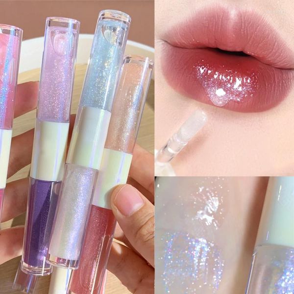 Lucidalabbra Rosa Viola Glitter Doppia Testa Acqua Luce Specchio Rossetto Liquido Non Dissolvenza Smalto Idratante Trucco Cosmetici